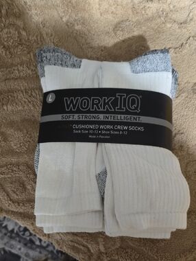 5 Pair White Cushioned Work Crew Socks - Large